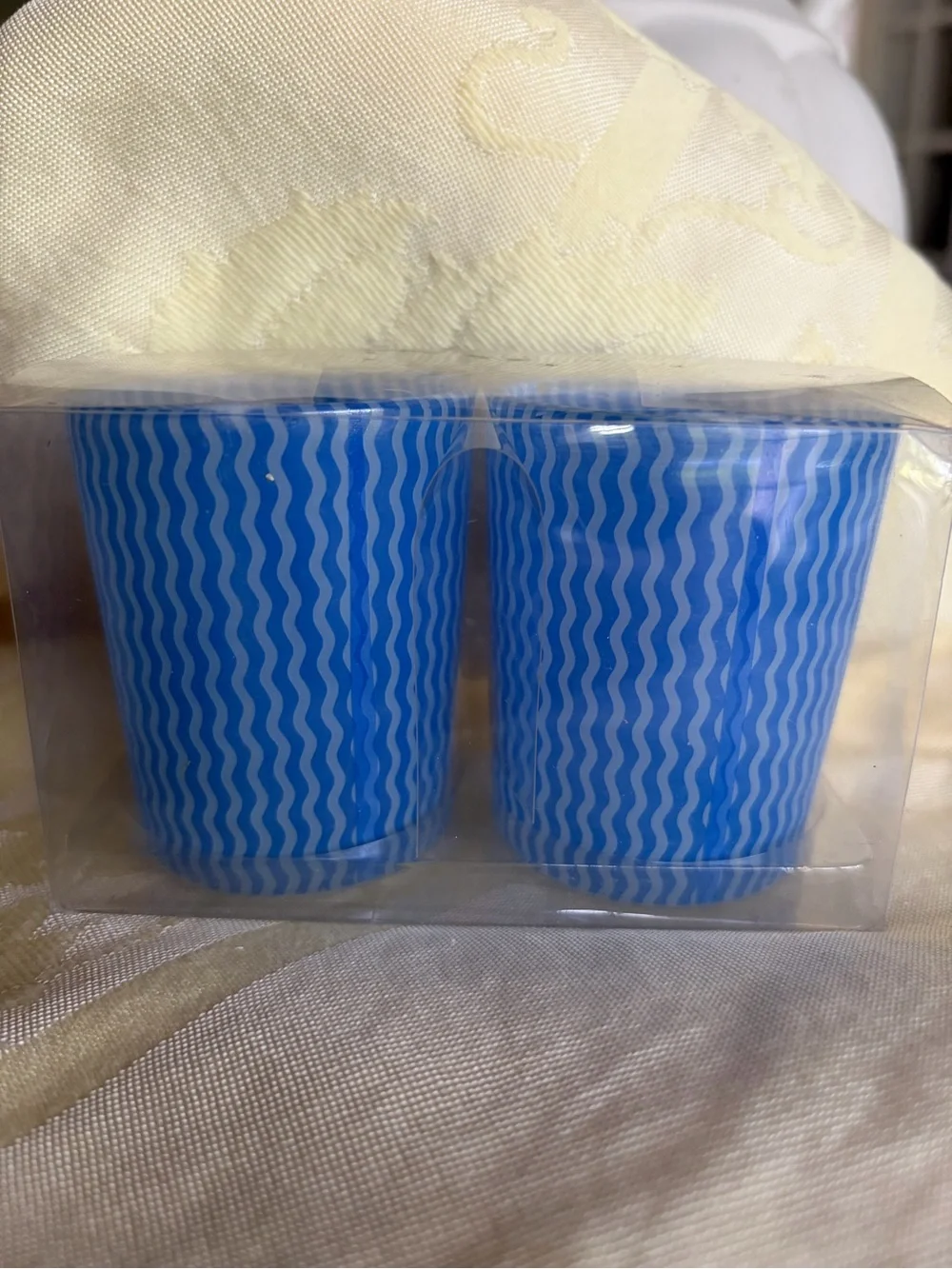 BLUE STRIPED VOTIVE CANDLE SET - 2 Pack (Set of 4)